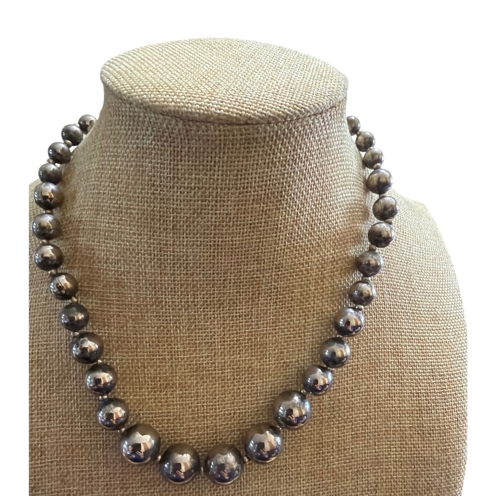 Vintage Silver Tone Graduated Bead Ball Strand Necklace Elegant Timeless